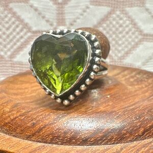 Sterling Silver Heart Cut Green Quartz Ring